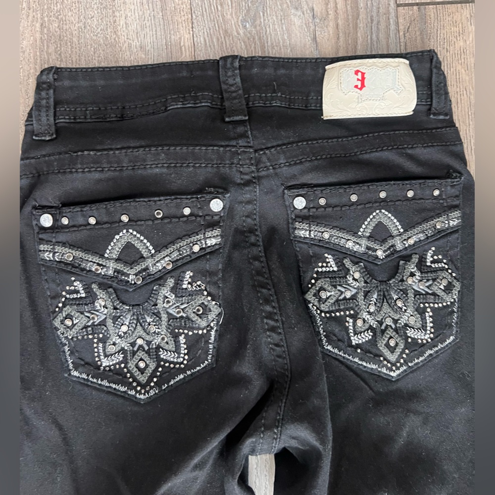Black Flare Jeans with Stud & Chain Pocket Detail - Picture 4 of 7
